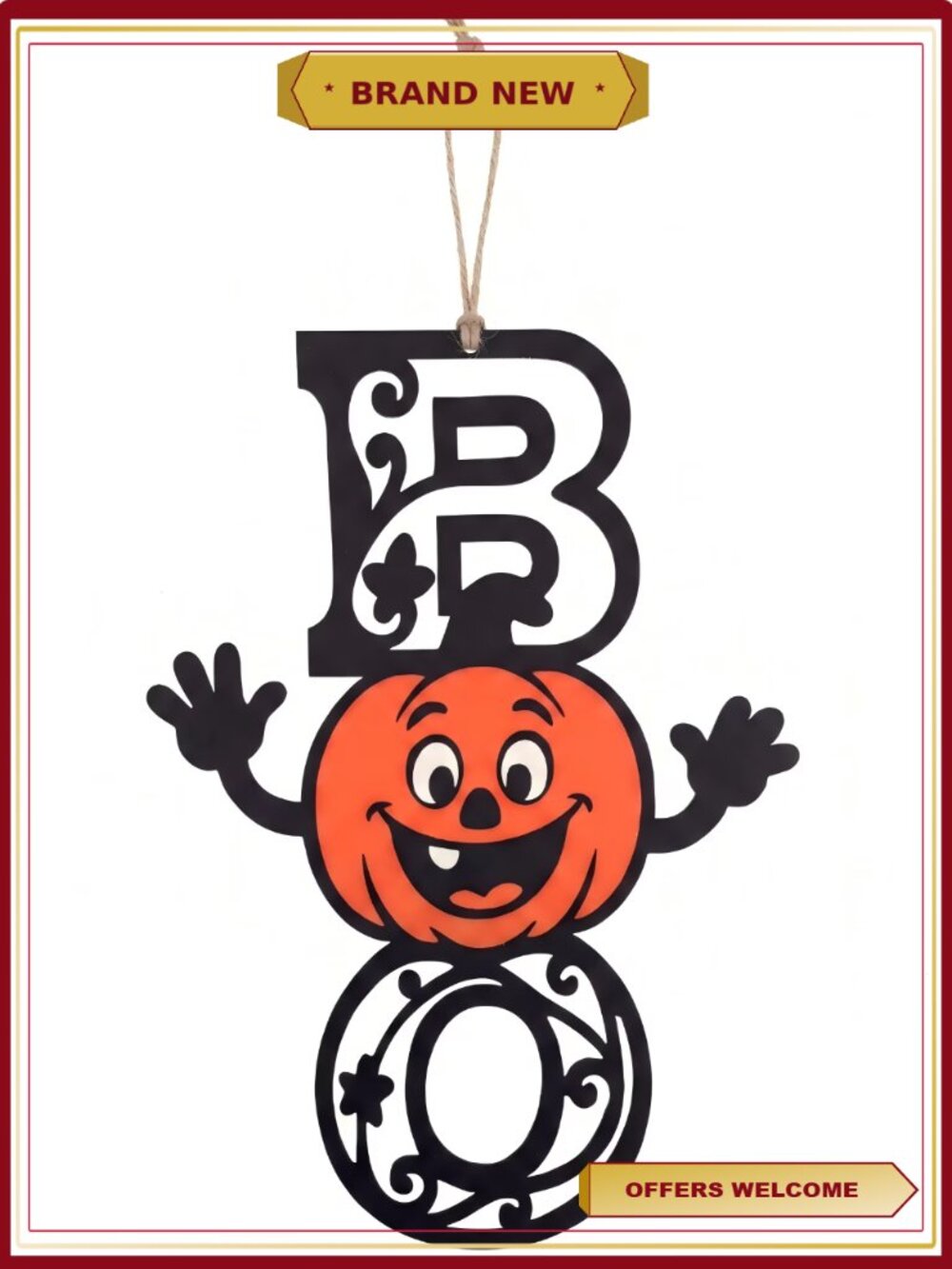 BOO Pumpkin Hanging Door Sign 14x20 Wood Halloween Decor